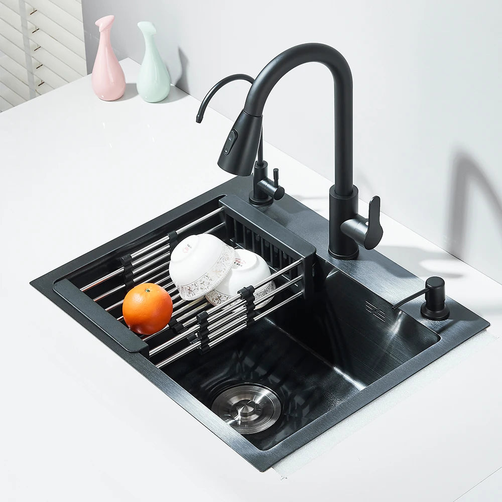 Quyanre Stainless Steel Kitchen Sink With Retractable Faucet And Soap Dispenser