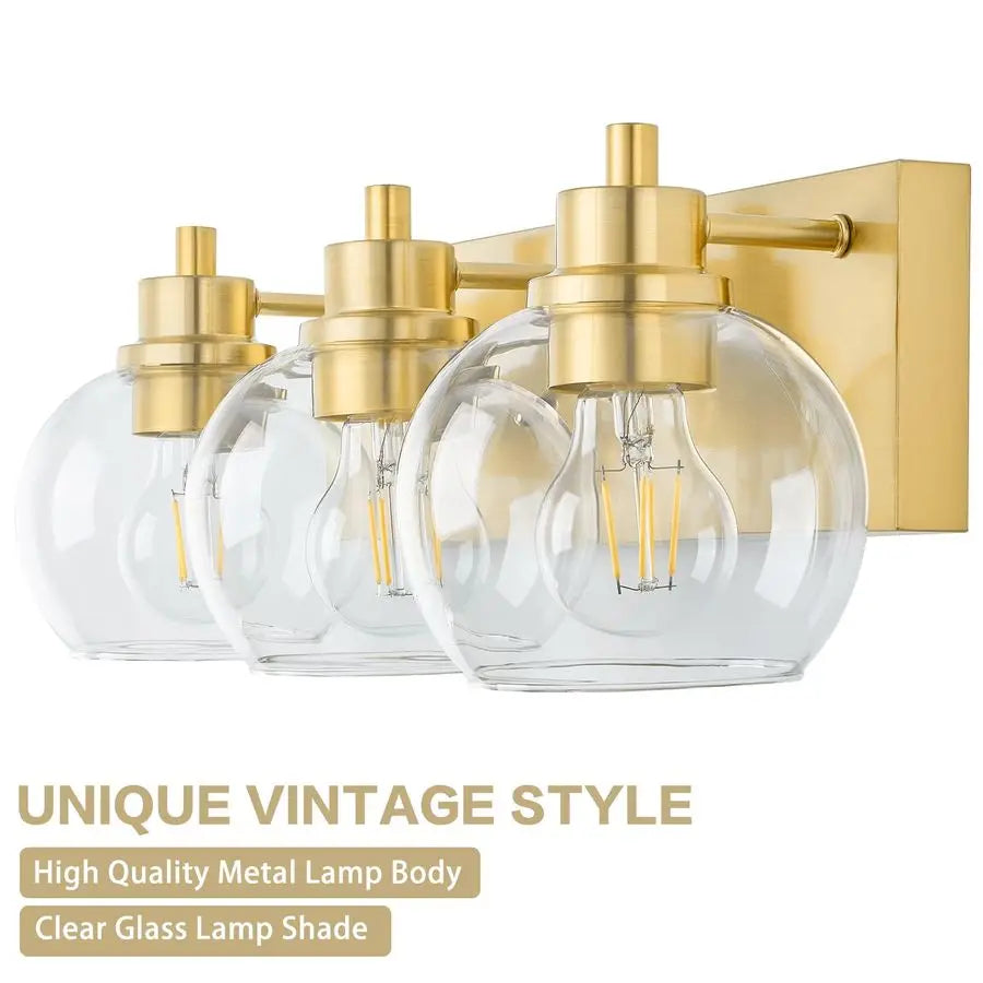 Three Light Vanity Bath Light Fixture Wall Sconce Brushed Brass