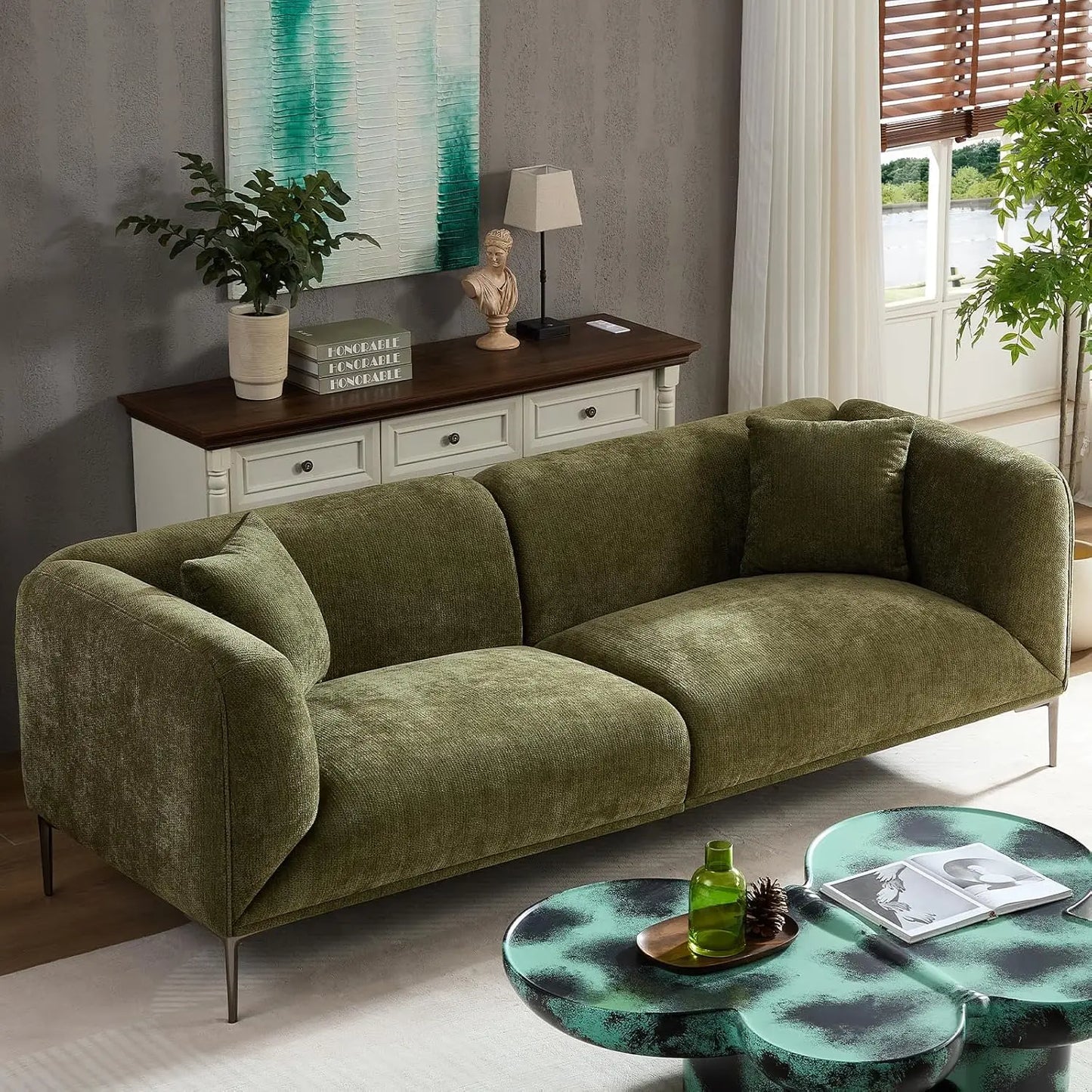 Modern Curved Fabric Sofa With Memory Foam Upholstery