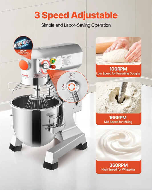 Electric Food Mixer 1250W Heavy Duty Stainless Steel Bowl