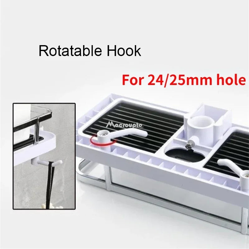 Foldable Aluminum Wall Mounted Shower Storage Rack Organizer No Drilling