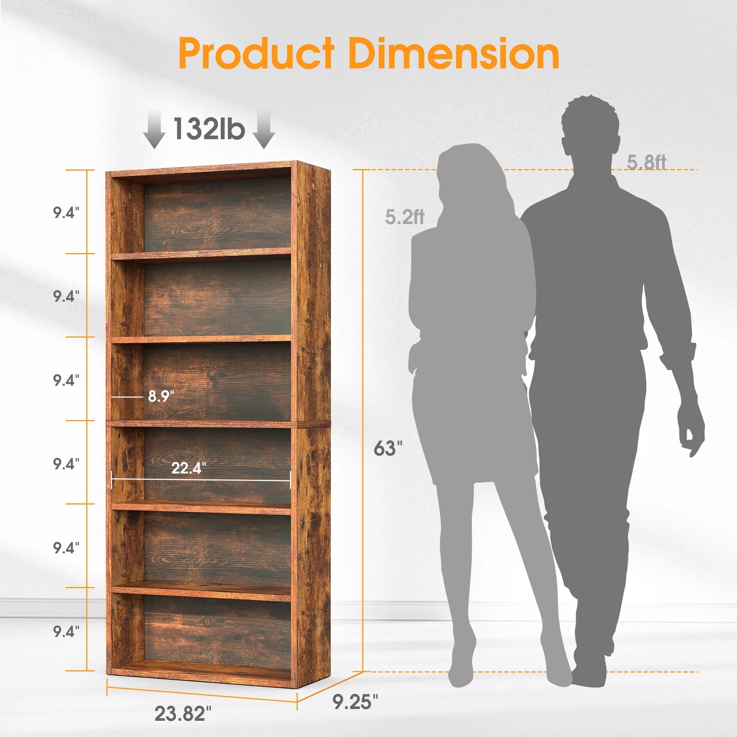 MCQ 6 Shelf Wood Bookcase Open Storage Organizer Display