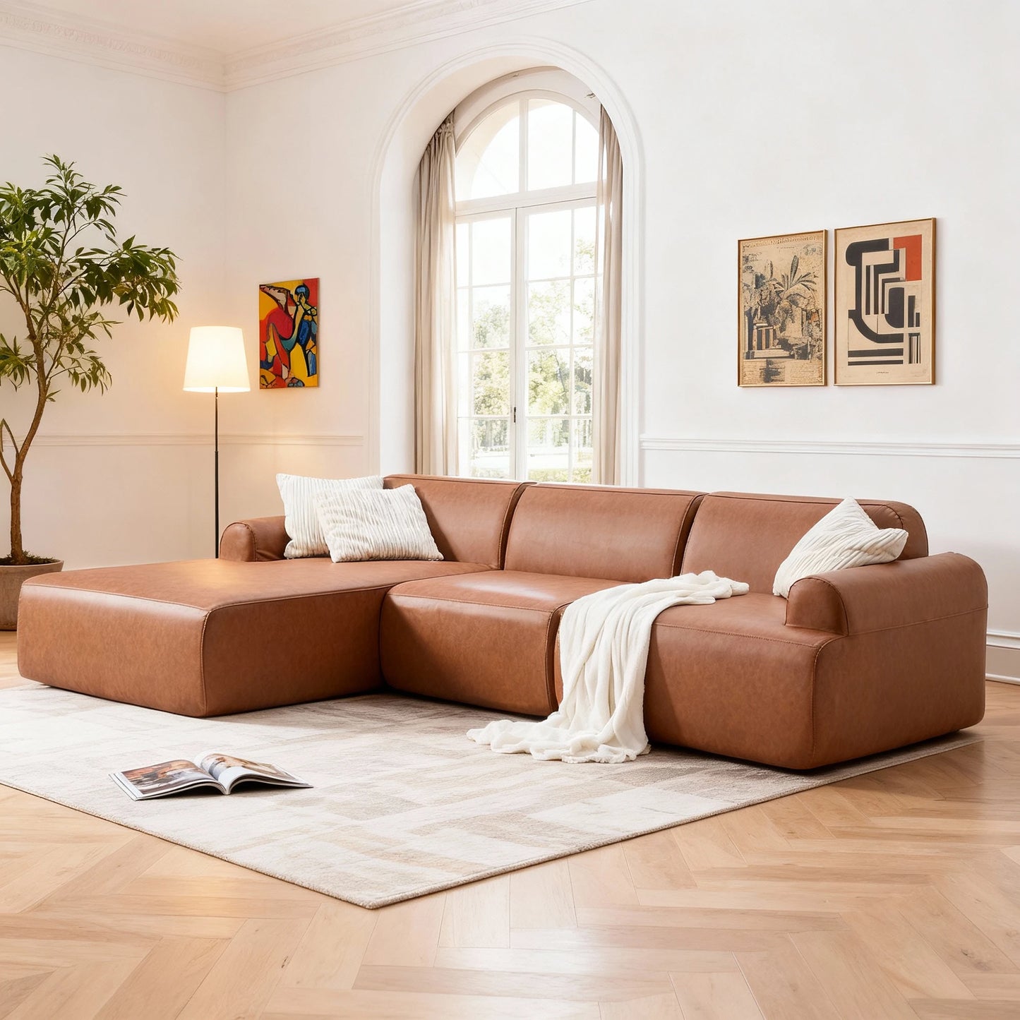 THOLASIS L Shaped Modular Leather Sofa Deep Seat Comfort