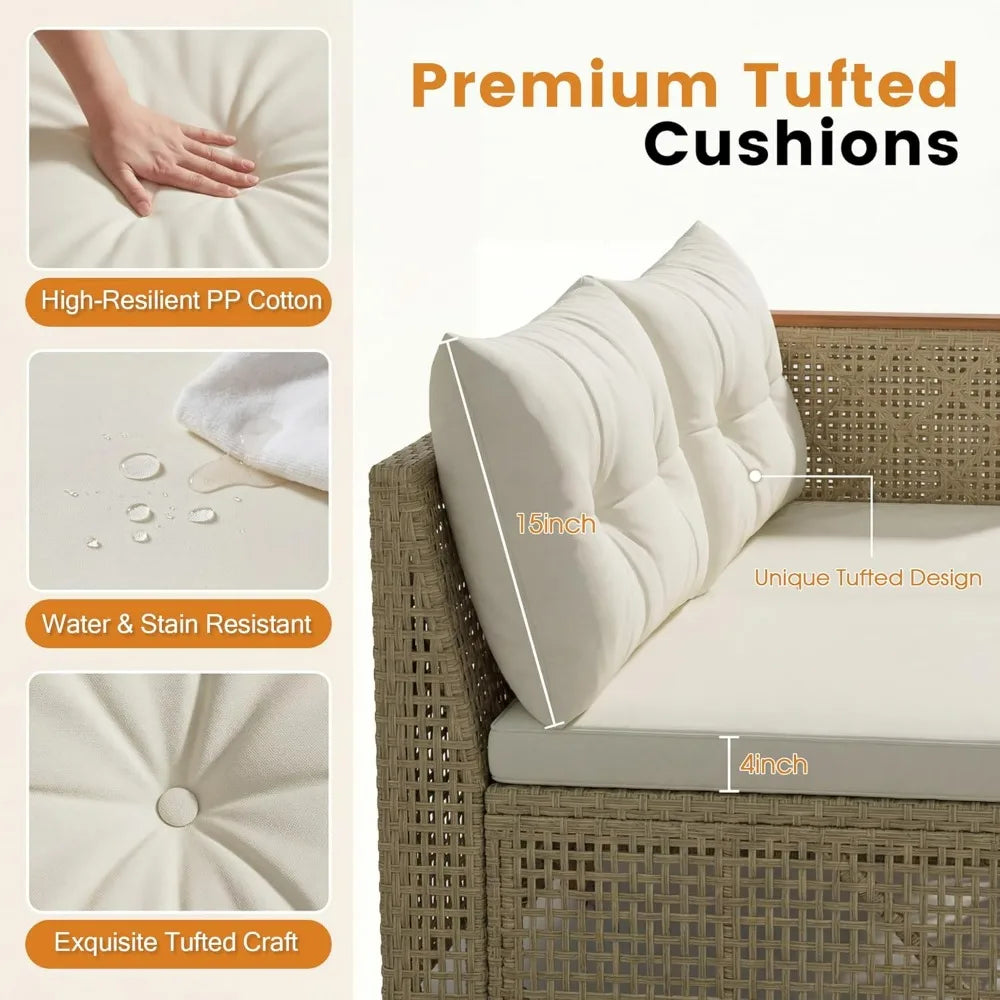 Wicker Patio Furniture Set 3 Pieces Outdoor Sofa Tufted Pillow