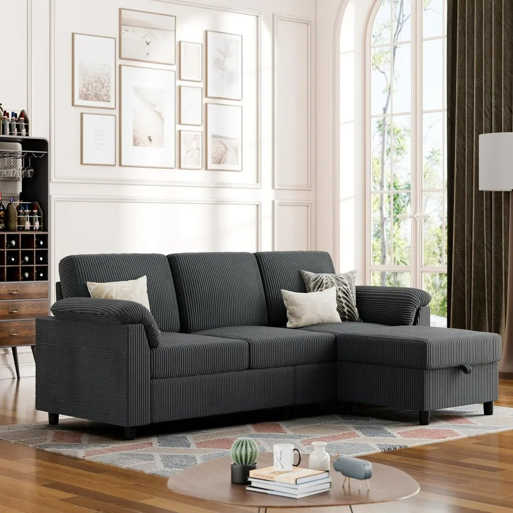 L Shaped Corduroy Sofa With Removable Pillows Mid Century Couch