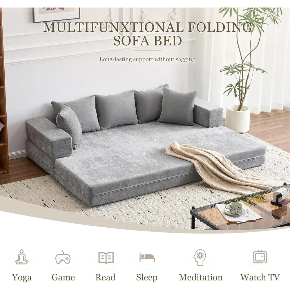 4-In-1 Convertible Sofa Bed Chenille Sleeper Couch With Armrest