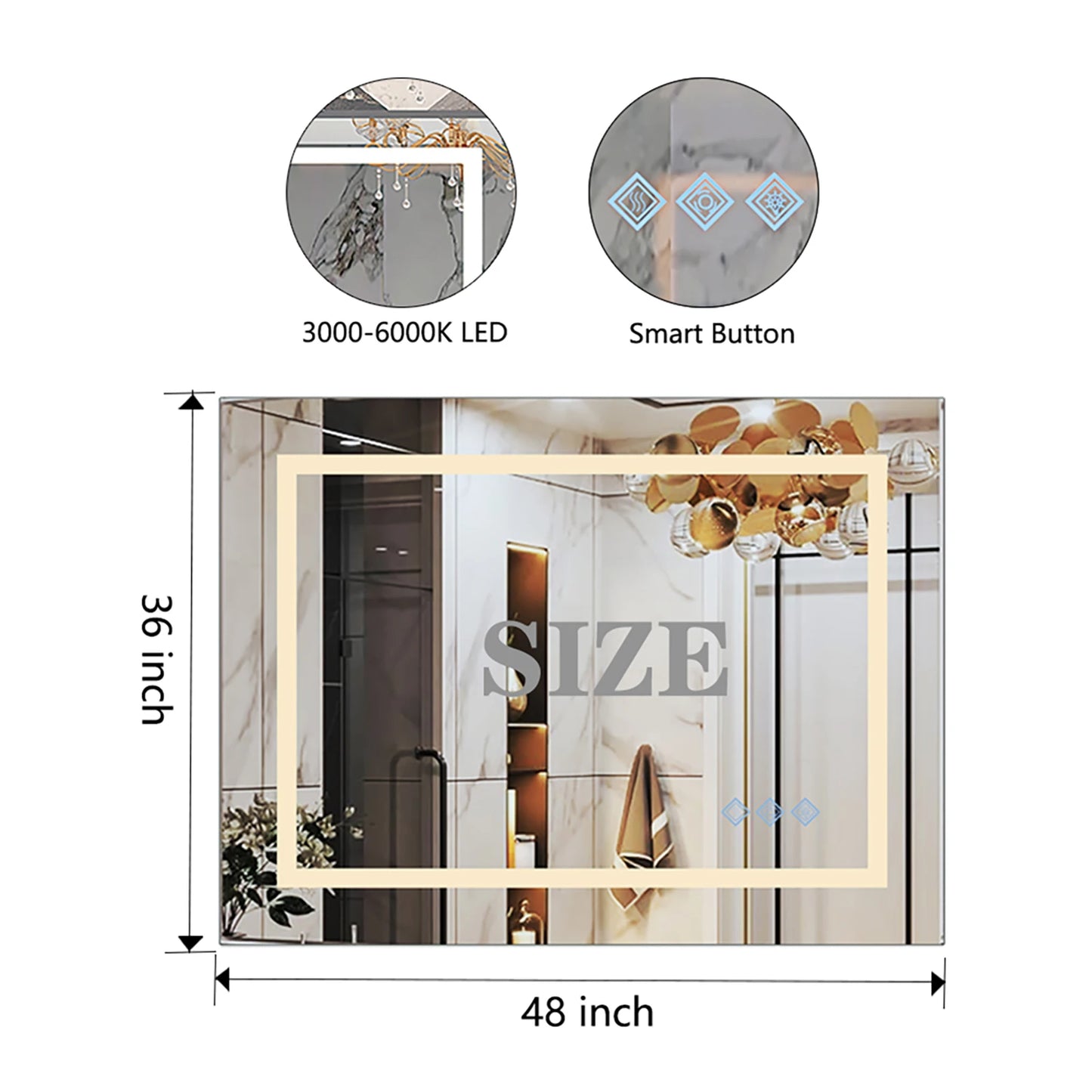 TWISTER.CK Modern LED Vanity Mirror With 3 Color Lighting Dimmable