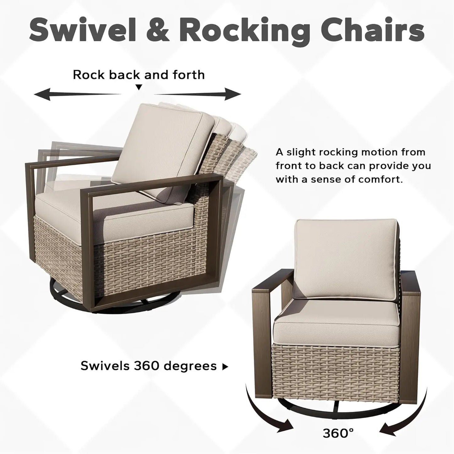 Outdoor Swivel Rocker Chairs Set 2 Pieces Wicker Rattan Cushions