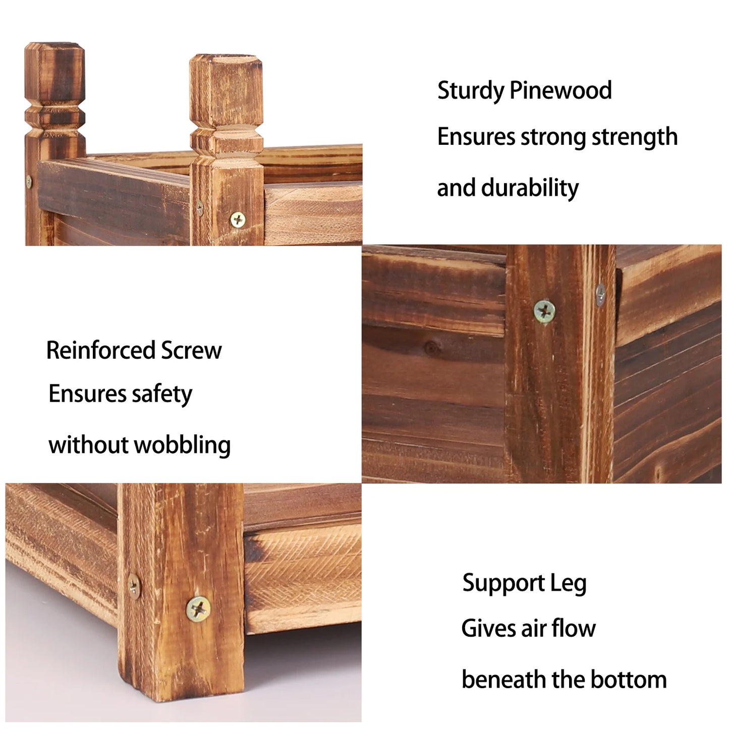 Wooden Raised Planter Box For Indoor Outdoor Garden And Herbs