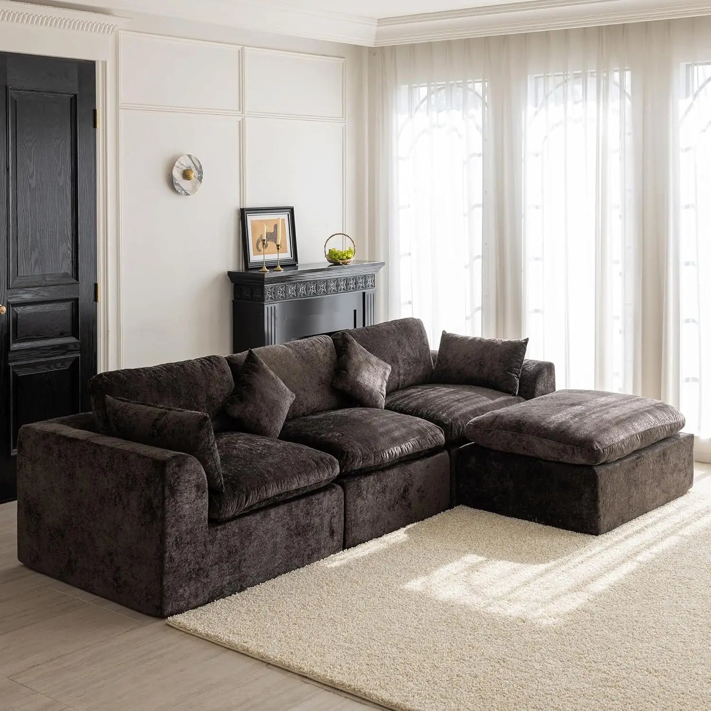 L Shaped Cloud Sectional Sofa With Ottoman Convertible Modular