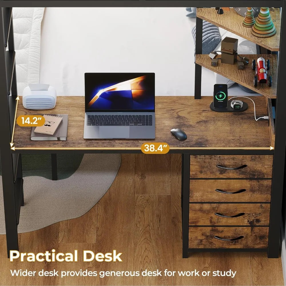 Twin Over Full Bunk Bed Desk Lights And Charge Station