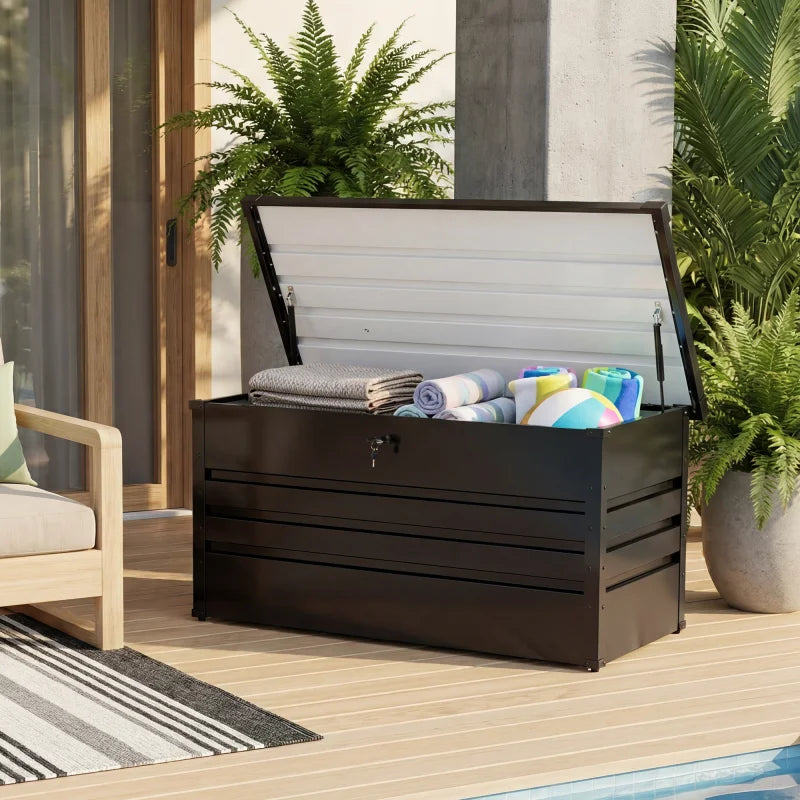 JHK Outdoor Iron Deck Box Water Resistant Lockable Storage
