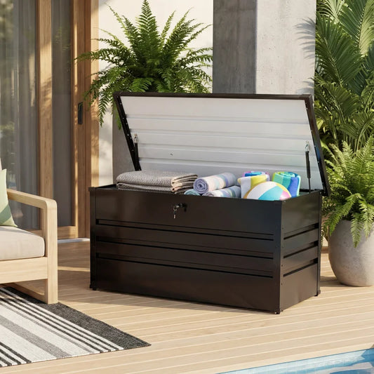 JHK Outdoor Iron Deck Box Water Resistant Lockable Storage