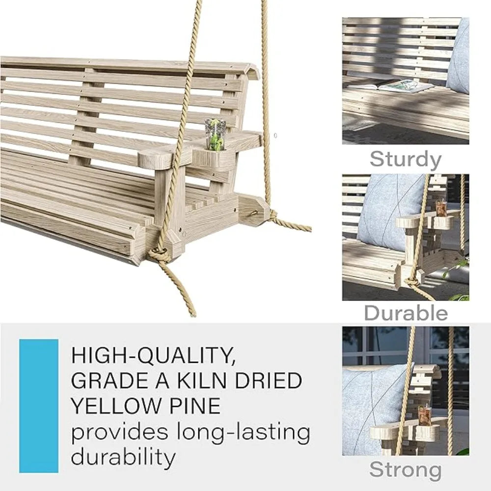 Heavy Duty 800 Lb Treated Pine Porch Swing With Ropes