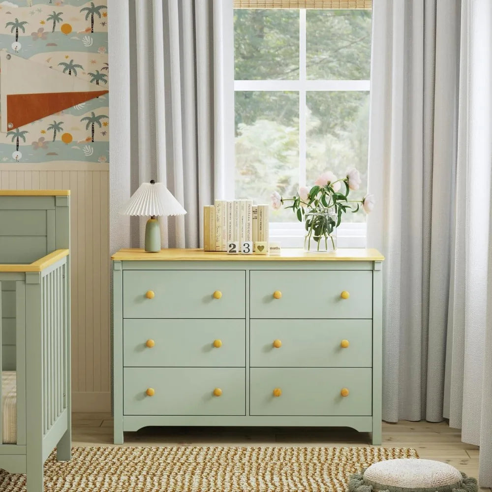 6-Drawer Dresser in Light Sage and Honey,  Gold Certified