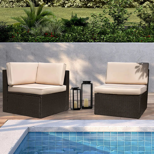 Patio Furniture Sofa Sets Outdoor All-Weather Sectional Corner Sofa and Armless Small Couch, 2 PCS Patio, Customized