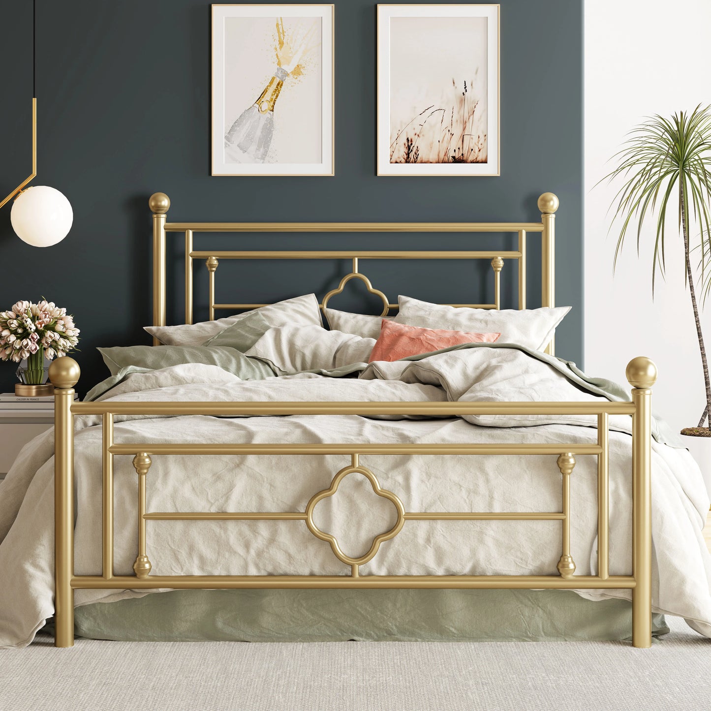 Hoomic Metal Platform Bed Frame Victorian Style Wrought Iron Headboard