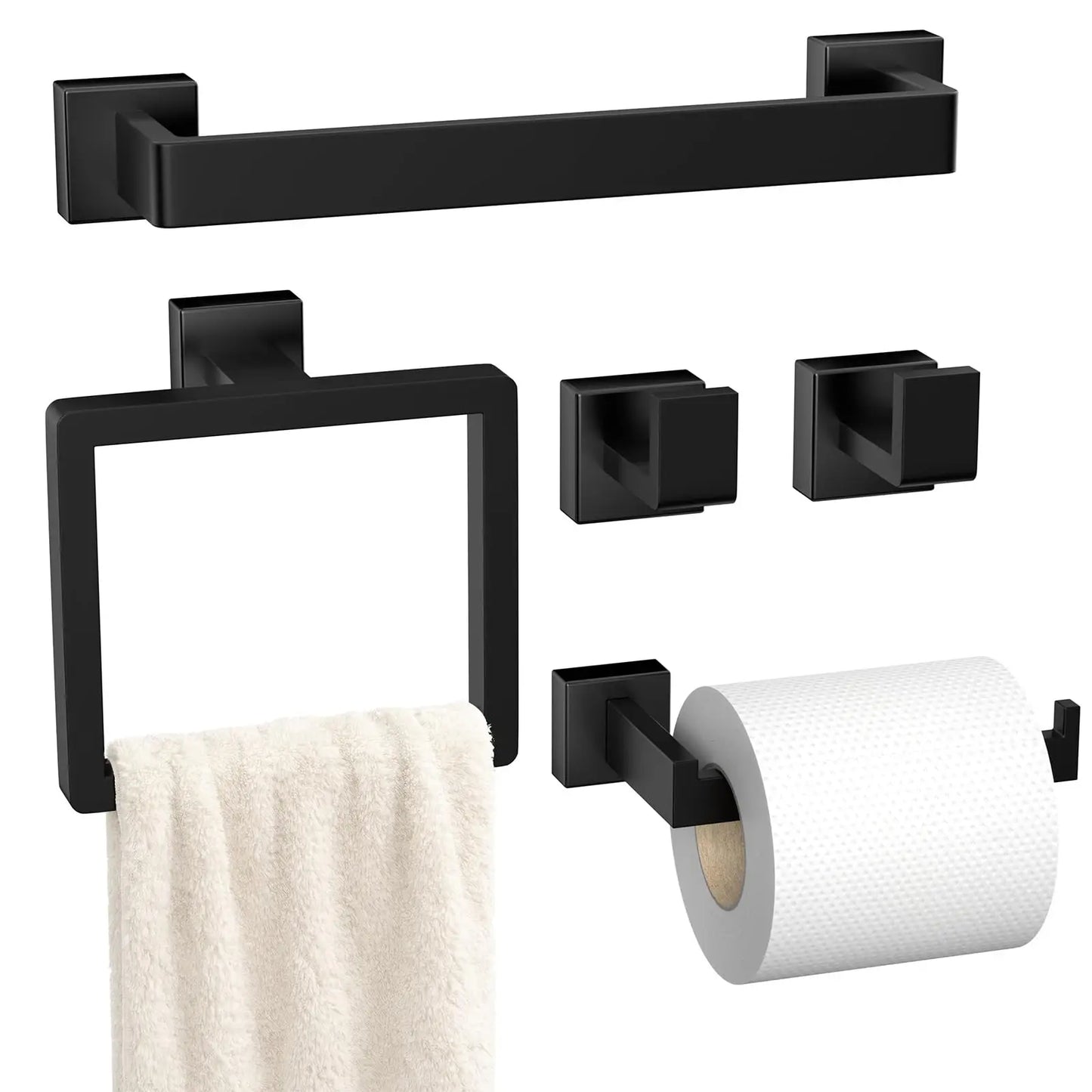XIUWO 5-Piece Bathroom Hardware Set Stainless Steel Towel Bar Racks