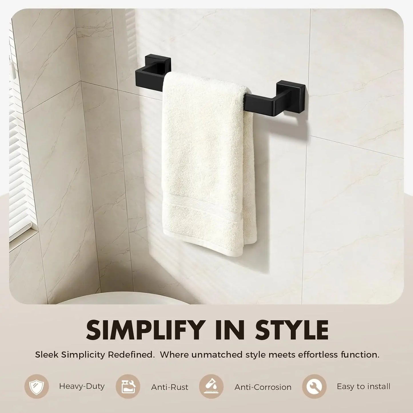 XIUWO 5-Piece Bathroom Hardware Set Stainless Steel Towel Bar Racks