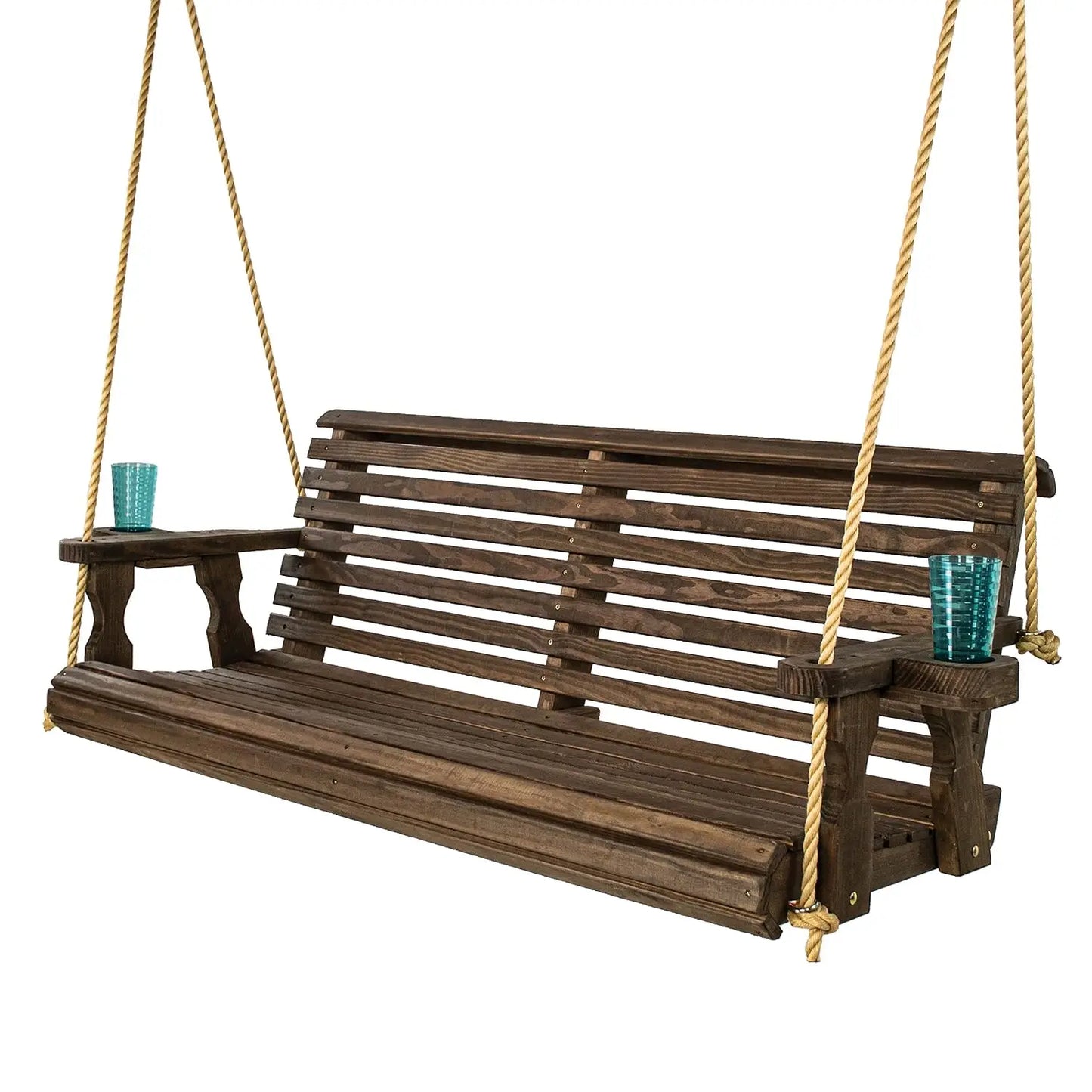 Heavy Duty Porch Swing With Cup Holder Cedar Outdoor Wood
