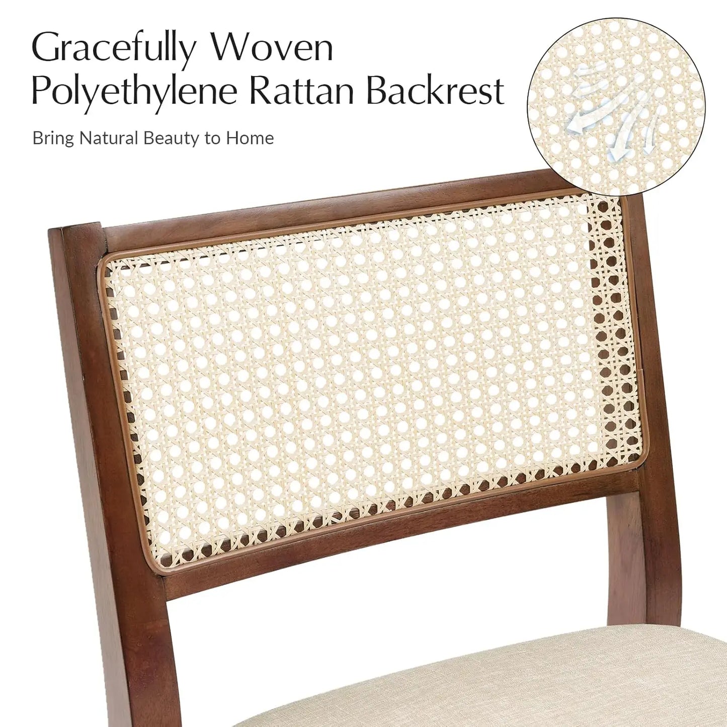 Rattan Dining Chairs Set of 4 With Curved Back Upholstered