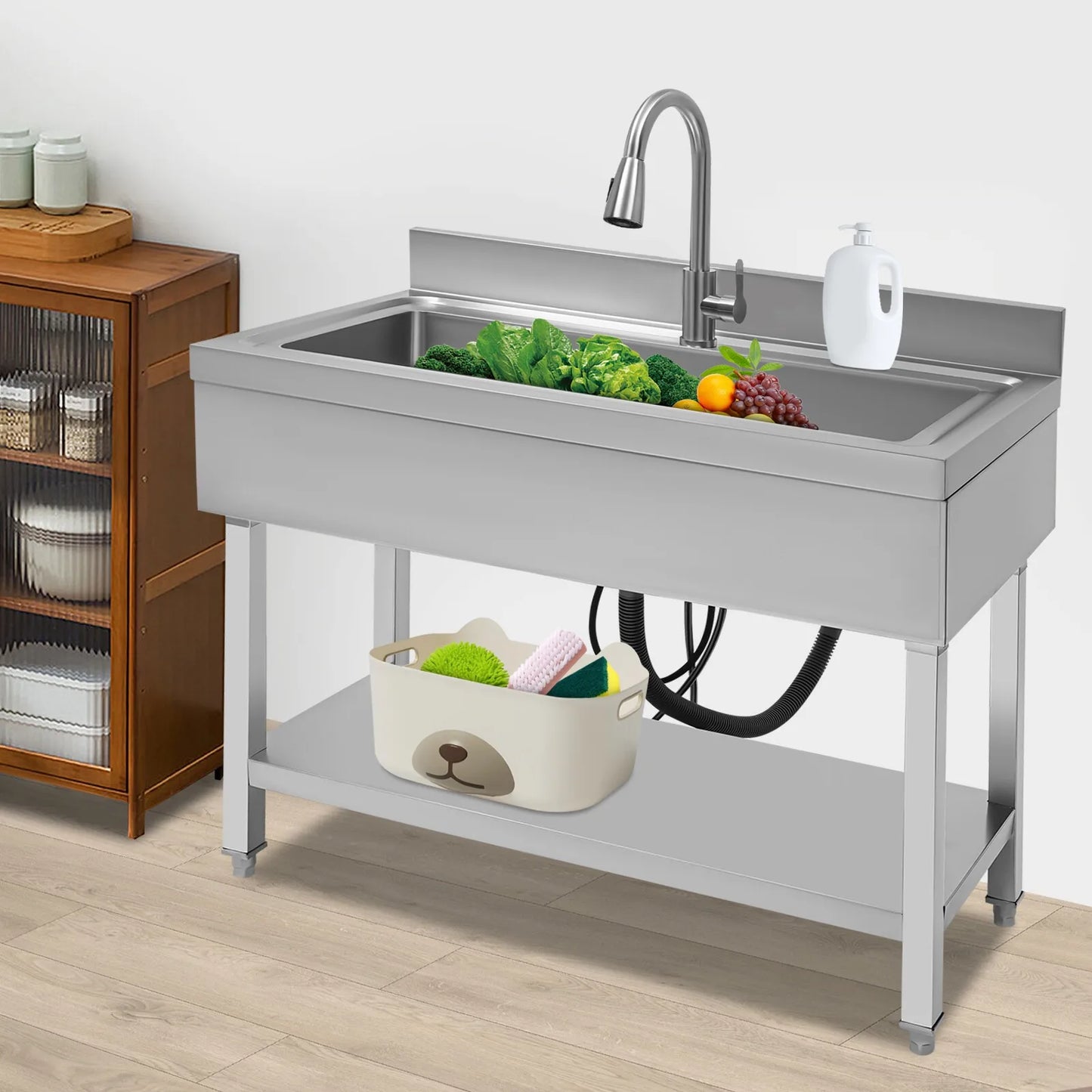 Bymaocar Stainless Steel Utility Sink Single Bowl With Faucet