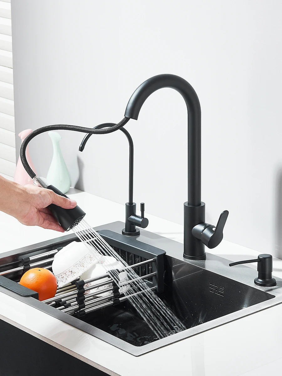 Quyanre Stainless Steel Kitchen Sink With Retractable Faucet And Soap Dispenser