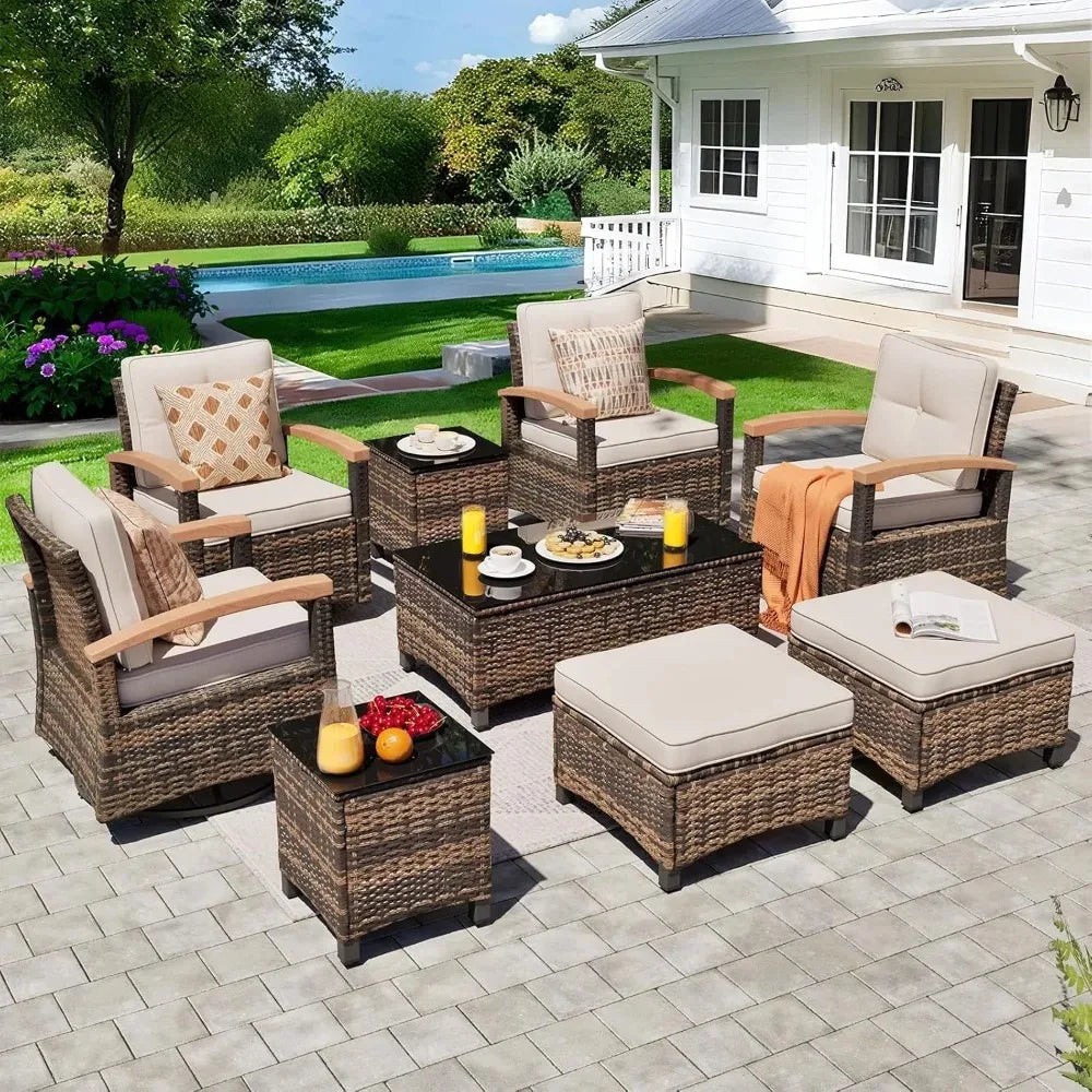 Outdoor Wicker Patio Furniture Set Swivel Rocker Chairs