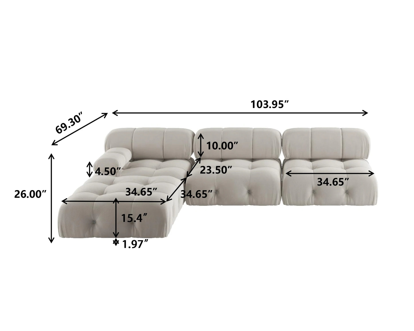 Sdorens Sectional Sofa L Shaped Velvet Couch With Ottoman