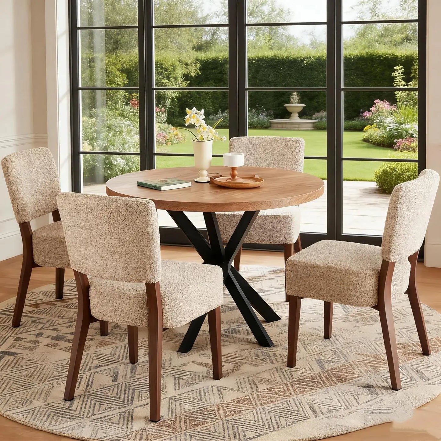 Round Dining Table Set For Four With Stackable Chairs