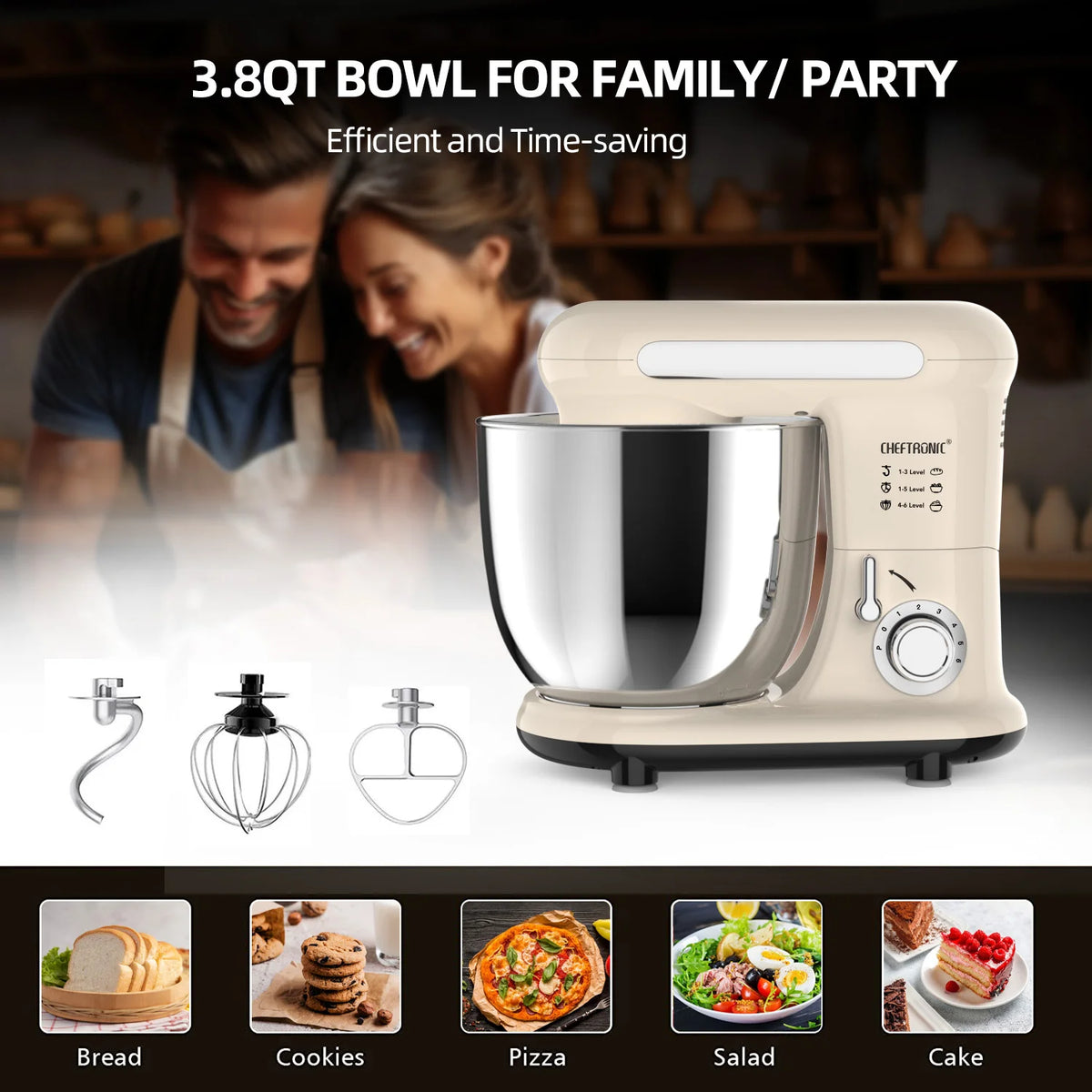 Cheftronic Tilt Head Stand Mixer With Stainless Steel Mixing Bowl