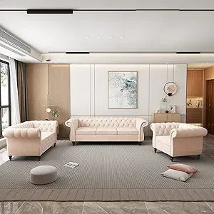 DAFIFY Velvet Chesterfield Sofa Loveseat Chair Set For Living Room