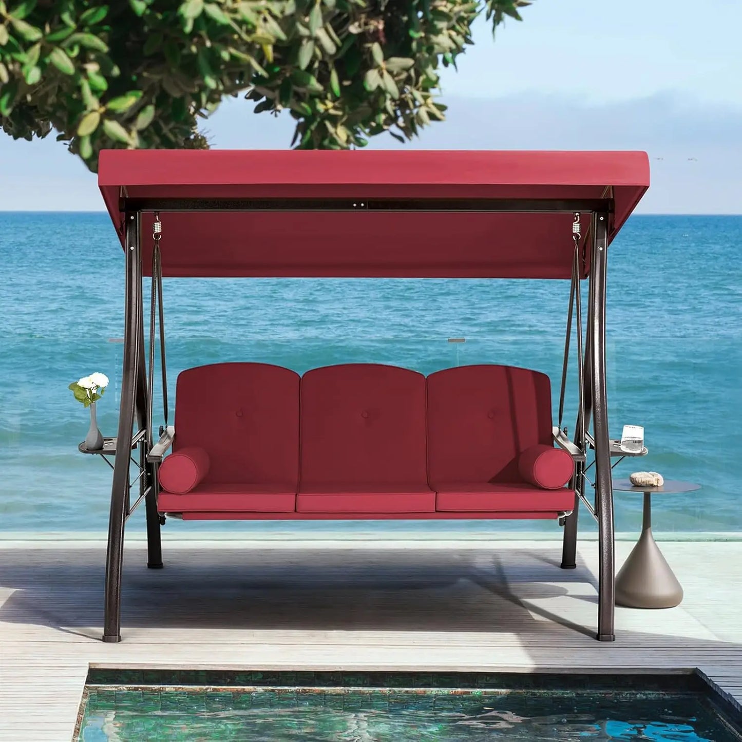 Porch Swing With Adjustable Canopy Cushion Weather Steel Frame