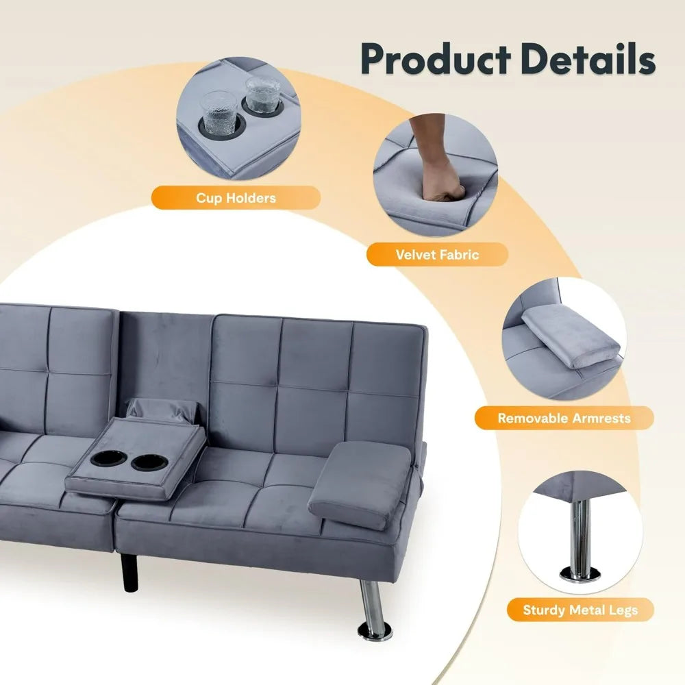 XCT3 Futon Sofa Bed With USB Type-C Charging Adjustable Backrest