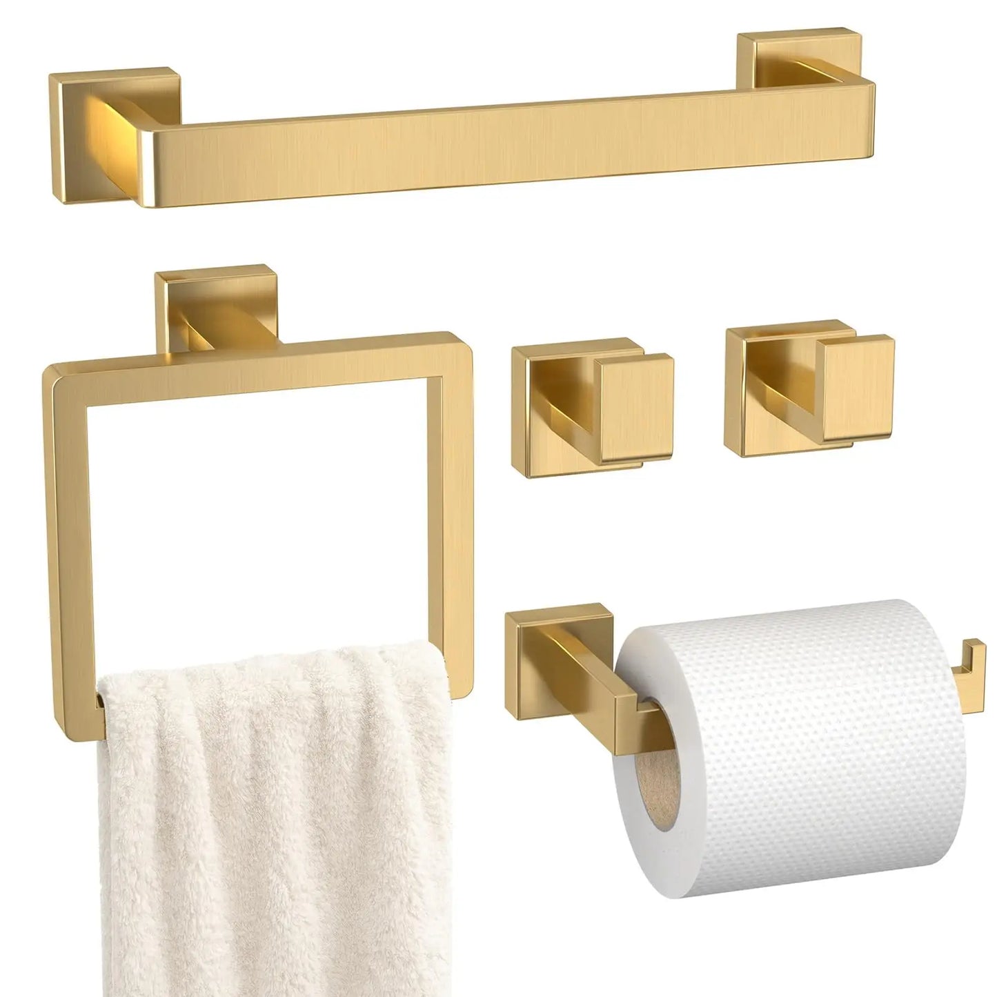 XIUWO 5-Piece Bathroom Hardware Set Stainless Steel Towel Bar Racks