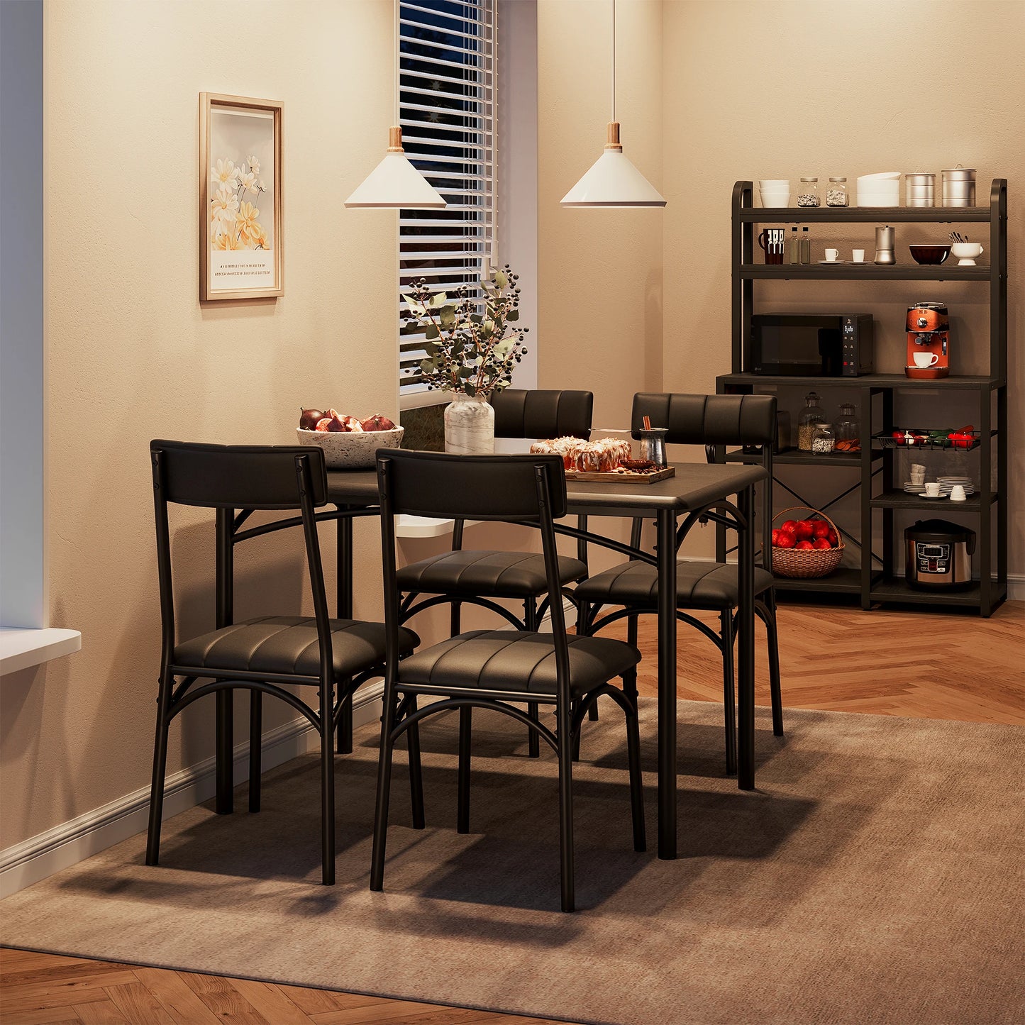 HiMISS Dining Table Set For 4 With Upholstered Chairs