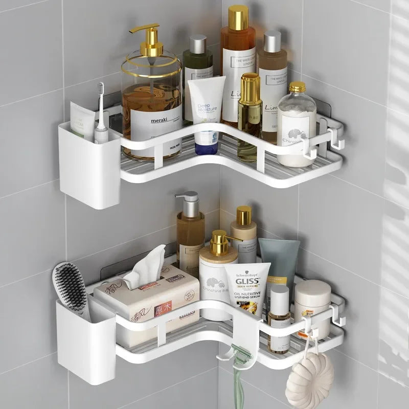 DoubleLayer Stainless Steel Corner Shelf No Drilling Wall Mount Organizer