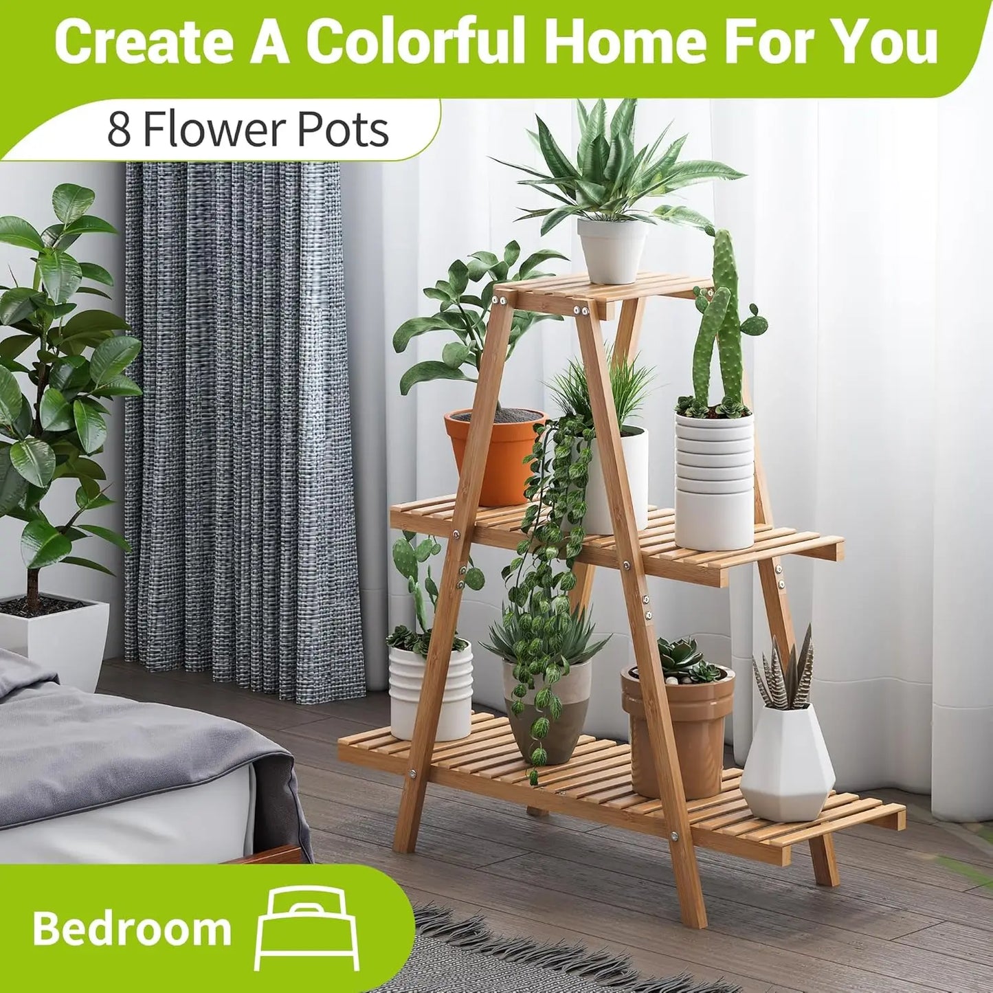 Three Tier Bamboo Plant Stand For Indoor And Outdoor Use