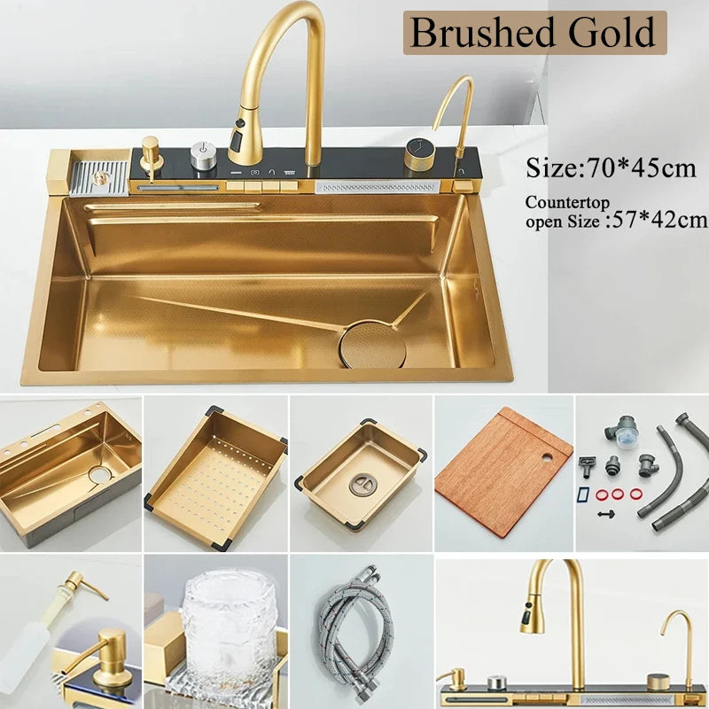 Shinesia Stainless Steel Kitchen Sink Set Large Single Sink Dish Basin Sink With Cold and Hot Controlled Faucet