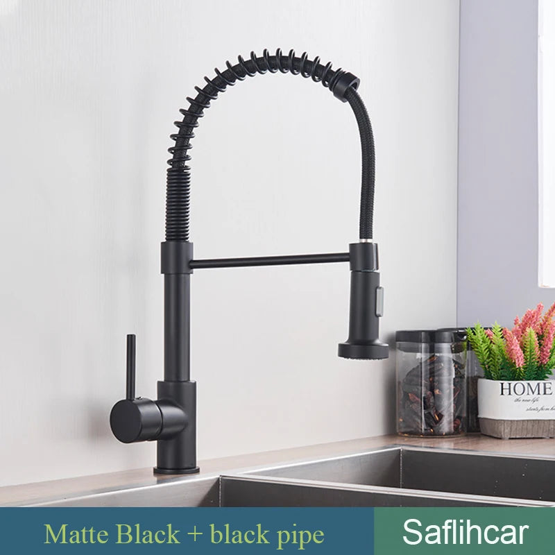 SAFLIHCAR Kitchen Sink Faucet With Single Handle Pull Down Sprayer