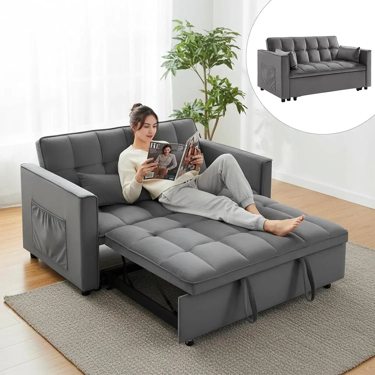 HUANZHUANG 3 In 1 Convertible Sleeper Sofa Bed Futon Couch