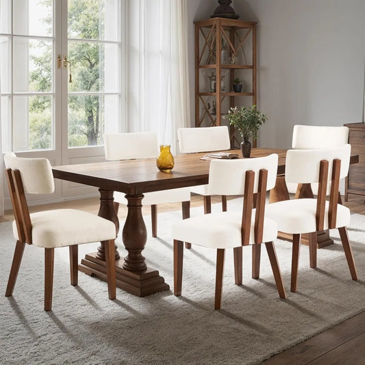 Mid Century Modern Upholstered Dining Chairs Set Of 6 With Curved Back