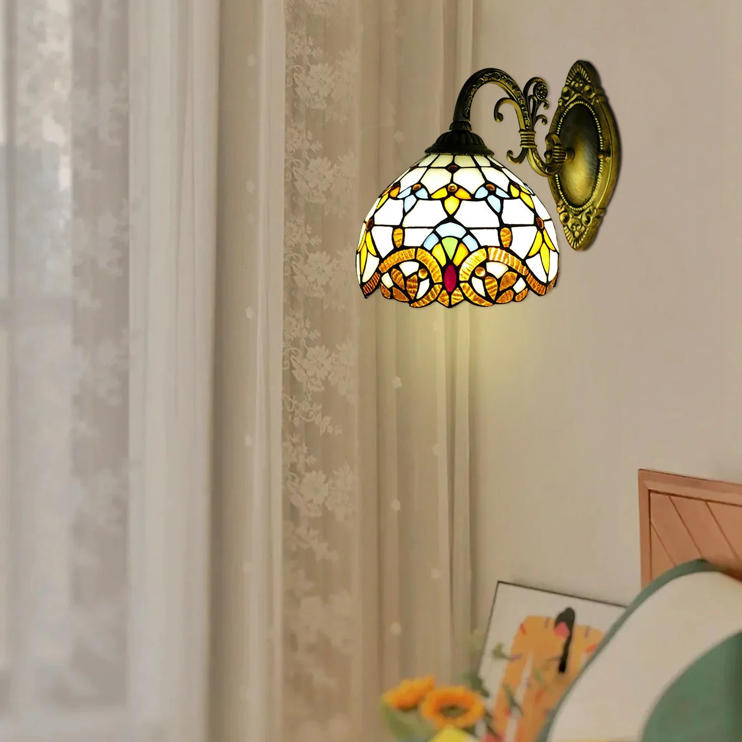 Tiffany Style Wall Lamp Indoor Vintage Dome Light For Living Room Staircase