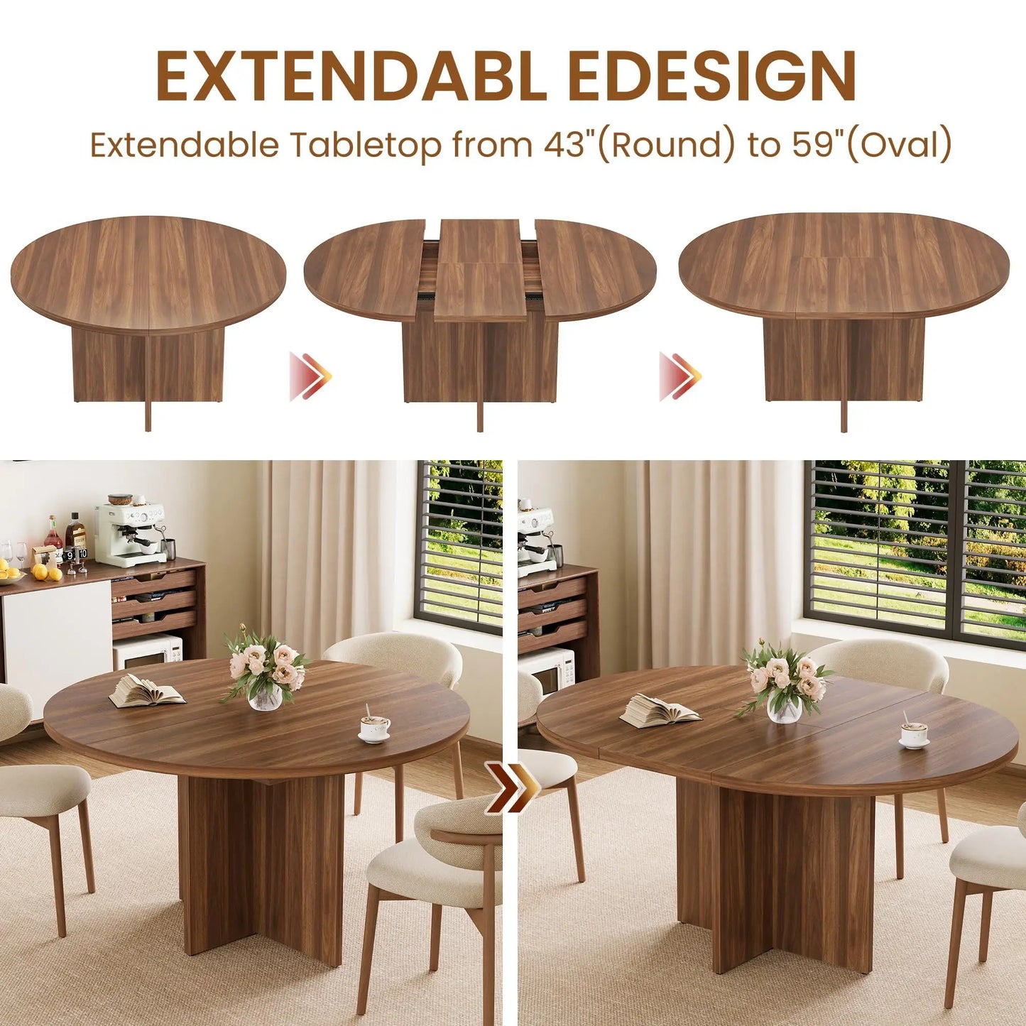 HiMISS Extendable Dining Table With Removable Leaves