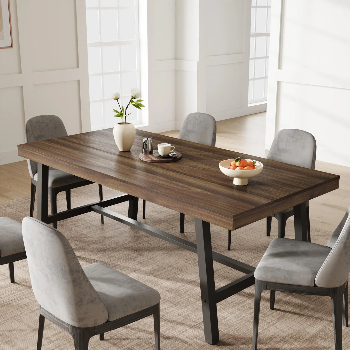 HiMISS Industrial Dining Table With Wood Frame For Modern Kitchen