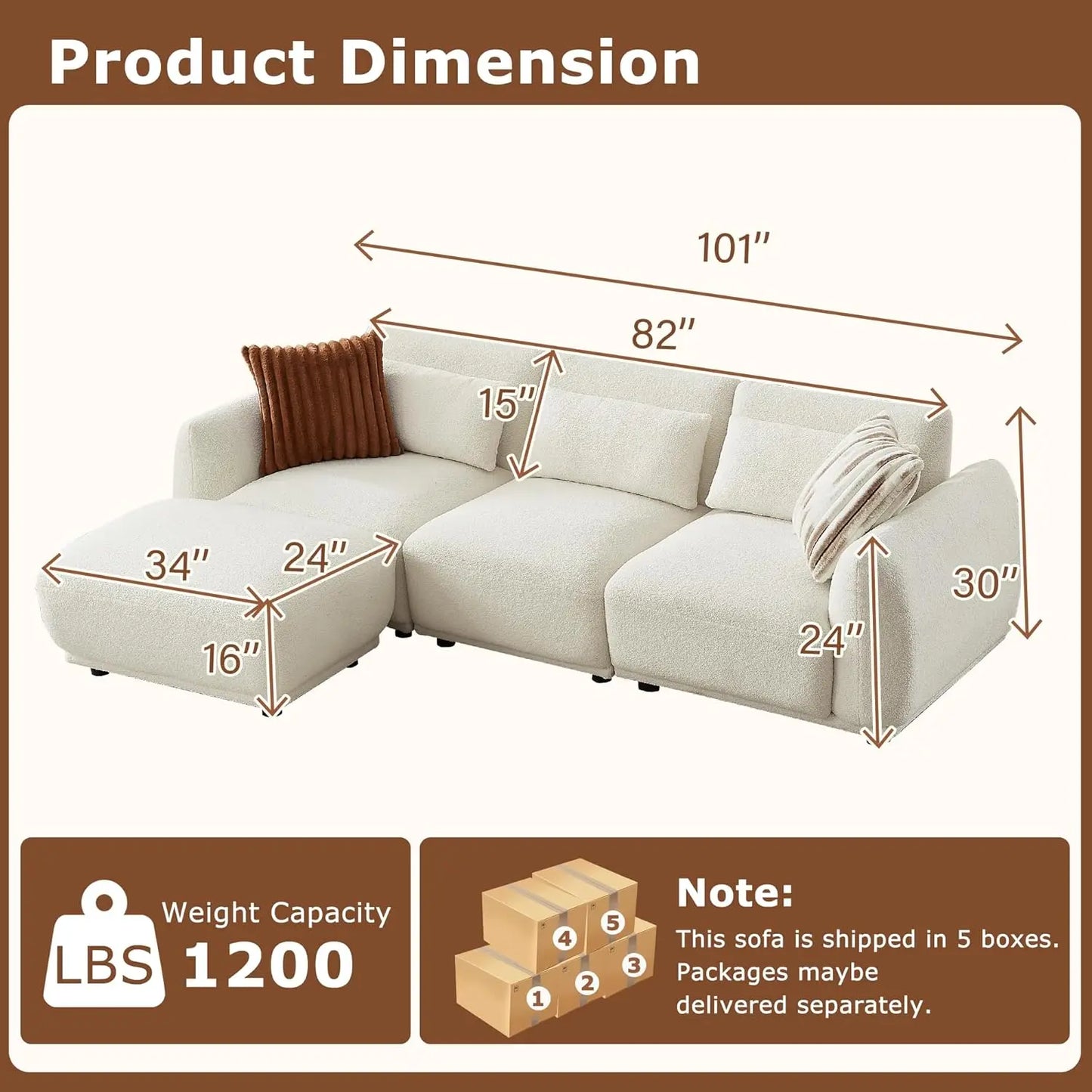 L Shaped Modular Sectional Sofa With Removable Ottoman