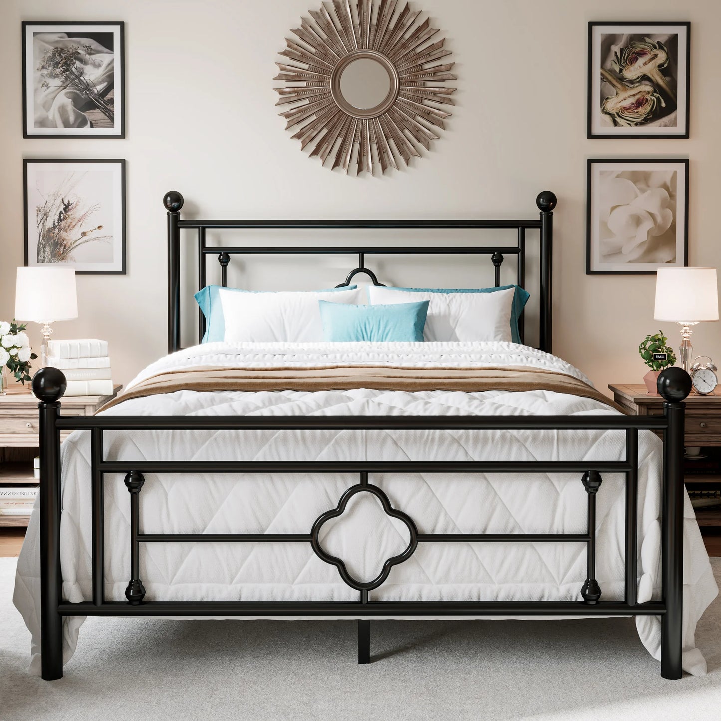 Hoomic Metal Platform Bed Frame Victorian Style Wrought Iron Headboard