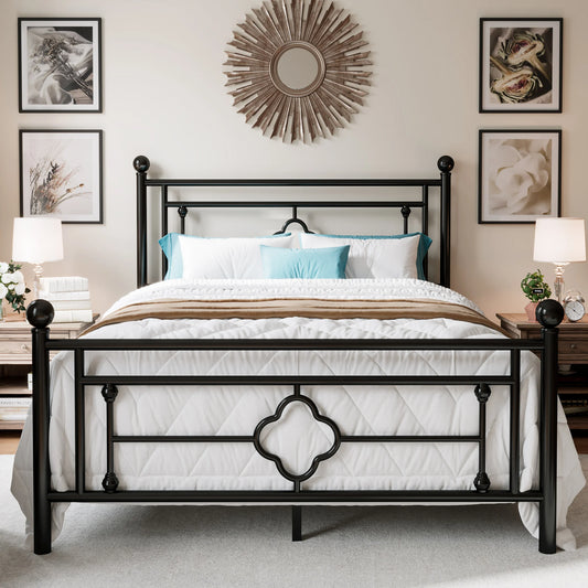 Hoomic Metal Platform Bed Frame Victorian Style Wrought Iron Headboard