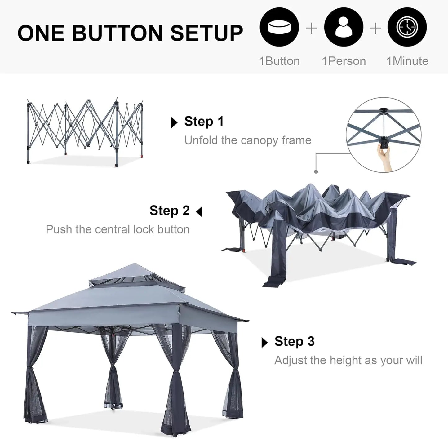 MOYU Pop Up Gazebo Outdoor Canopy Tent With Mosquito Netting