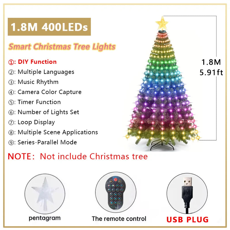 Smart Christmas Tree Light LED String Light with APP Control Music Sync Waterproof for Outdoor Indoor Christmas Tree Decoration